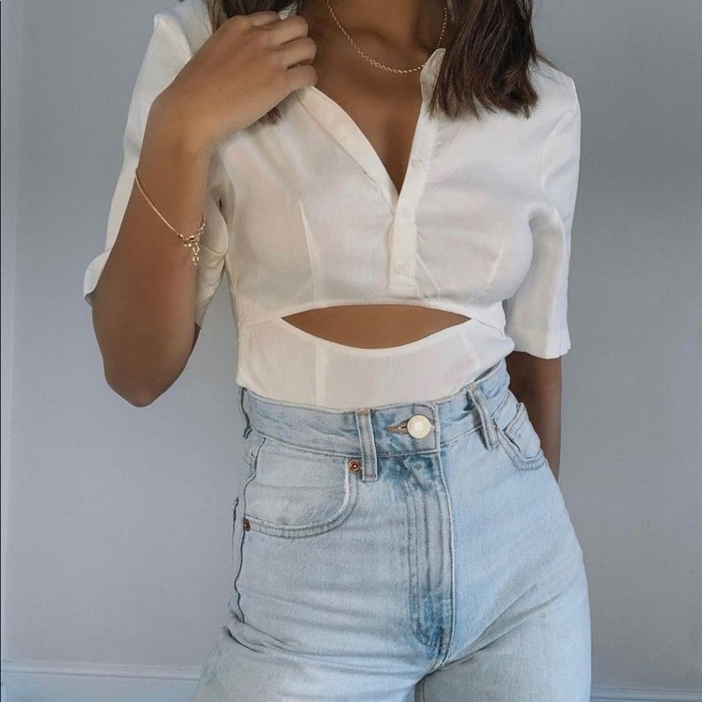 Zara Ecru Linen Blend Cut Out Bodysuit - Picture 6 of 16